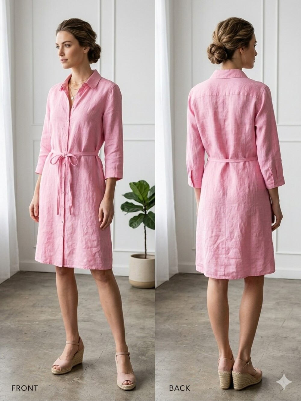 Malvin Pink Button-Front Midi Dress with Tie Waist uS 6 / UK 10